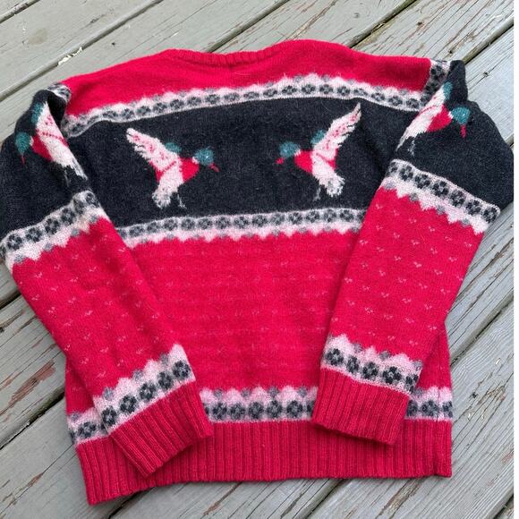 vintage WOOLRICH mallard ducks red sweater sz s wool hunting equestrian knit - Picture 8 of 16